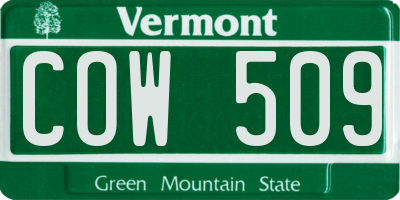 VT license plate COW509