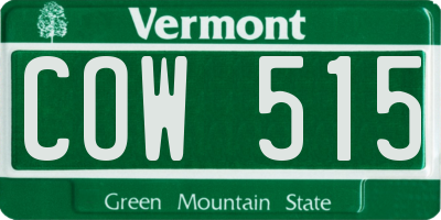 VT license plate COW515