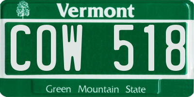 VT license plate COW518