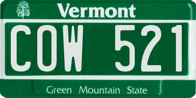 VT license plate COW521