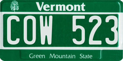 VT license plate COW523