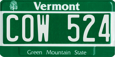VT license plate COW524