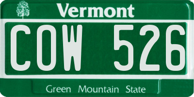 VT license plate COW526