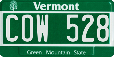 VT license plate COW528