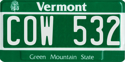 VT license plate COW532