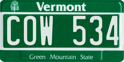 VT license plate COW534