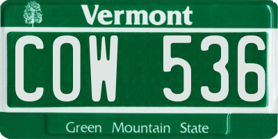 VT license plate COW536