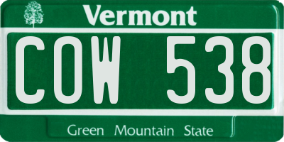 VT license plate COW538