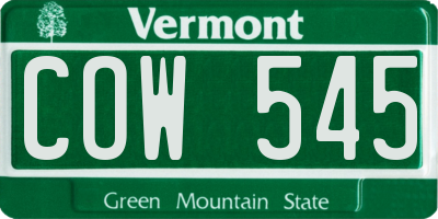 VT license plate COW545
