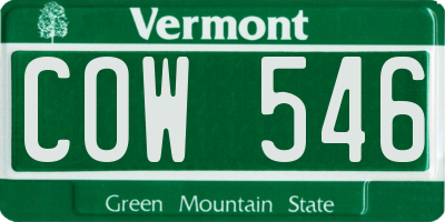 VT license plate COW546