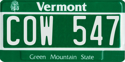 VT license plate COW547
