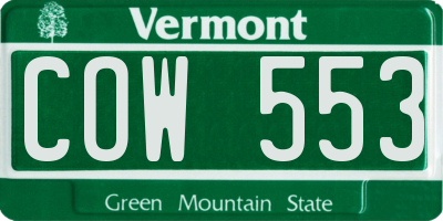 VT license plate COW553