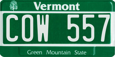 VT license plate COW557