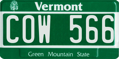 VT license plate COW566