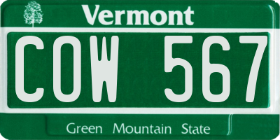VT license plate COW567