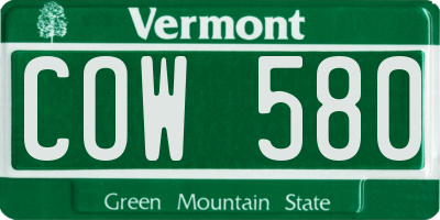VT license plate COW580