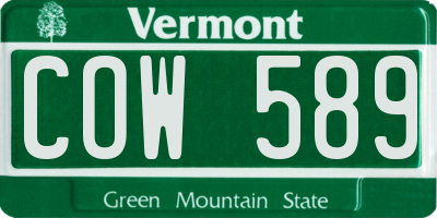 VT license plate COW589