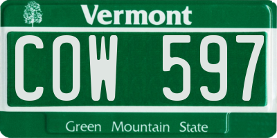 VT license plate COW597