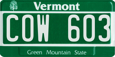 VT license plate COW603