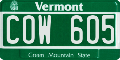 VT license plate COW605