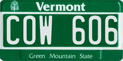 VT license plate COW606