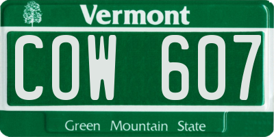 VT license plate COW607