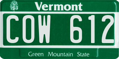 VT license plate COW612