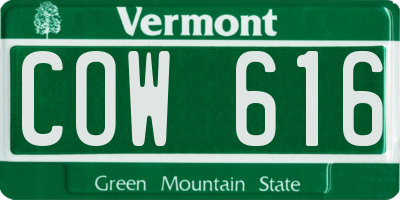 VT license plate COW616