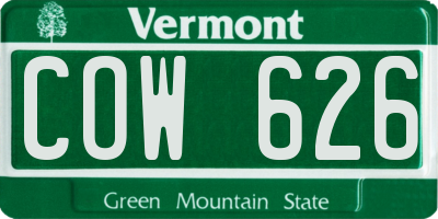 VT license plate COW626