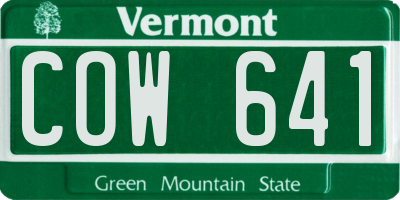 VT license plate COW641