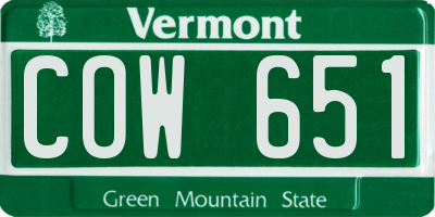 VT license plate COW651