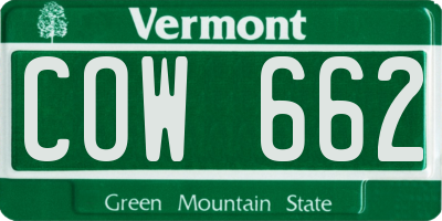 VT license plate COW662