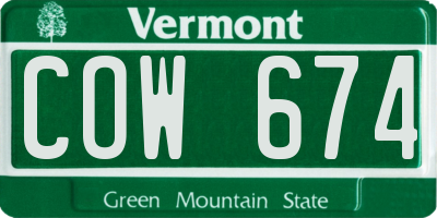 VT license plate COW674