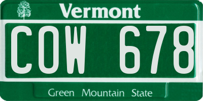 VT license plate COW678