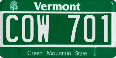 VT license plate COW701