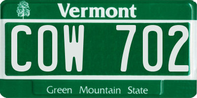 VT license plate COW702