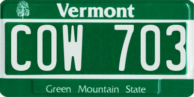 VT license plate COW703