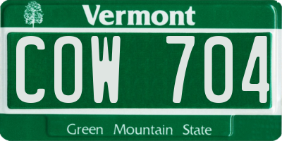 VT license plate COW704