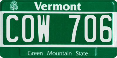VT license plate COW706
