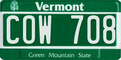 VT license plate COW708