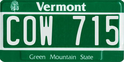 VT license plate COW715