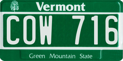 VT license plate COW716