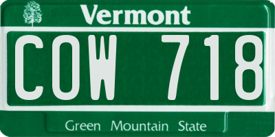 VT license plate COW718