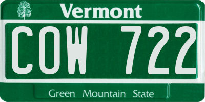 VT license plate COW722