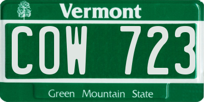 VT license plate COW723