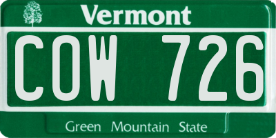 VT license plate COW726