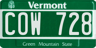 VT license plate COW728