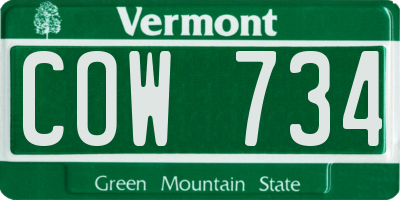 VT license plate COW734