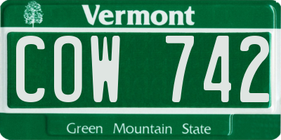 VT license plate COW742