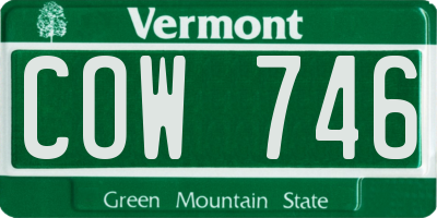 VT license plate COW746
